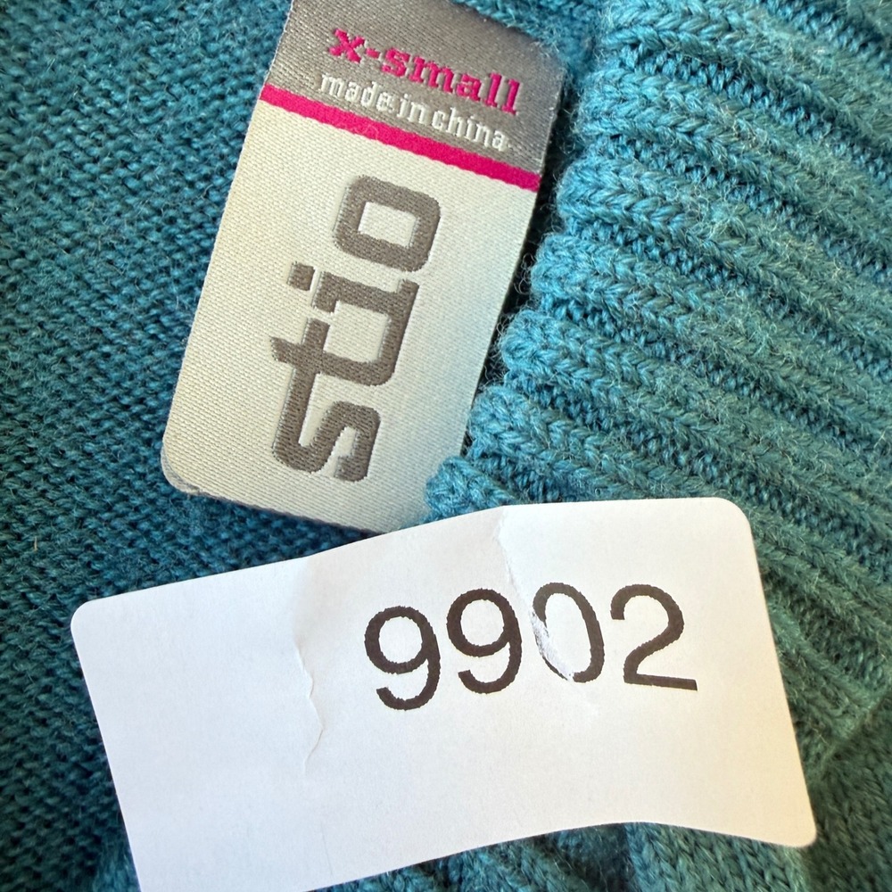 Stio Hooded Sweater Women XS Teal Blue Excellent 100% Merino Wool Pullover 1041 - Picture 10 of 10